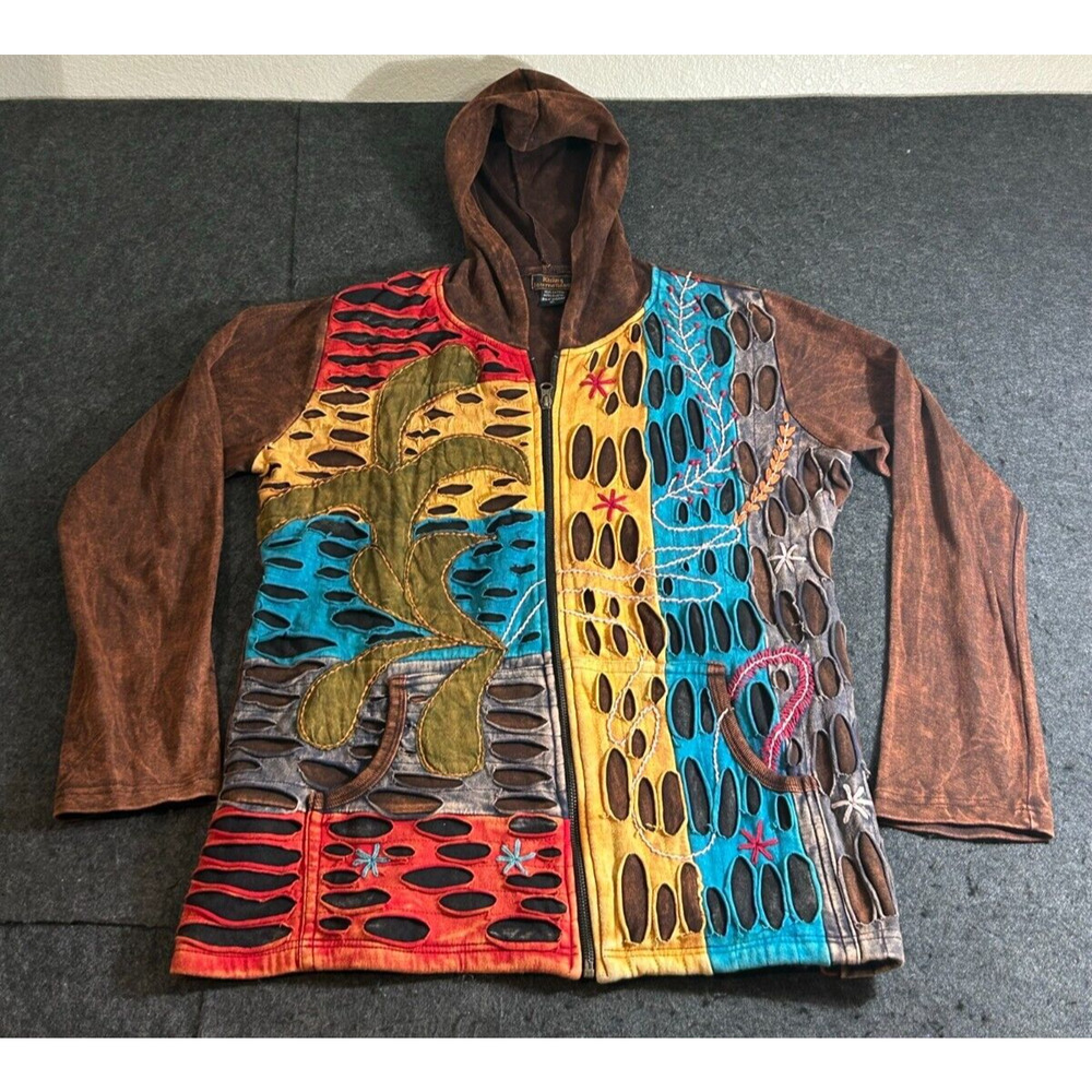 Rising International Jacket Hoodie Women's Size XL Full Zip Boho Hippie Artsy